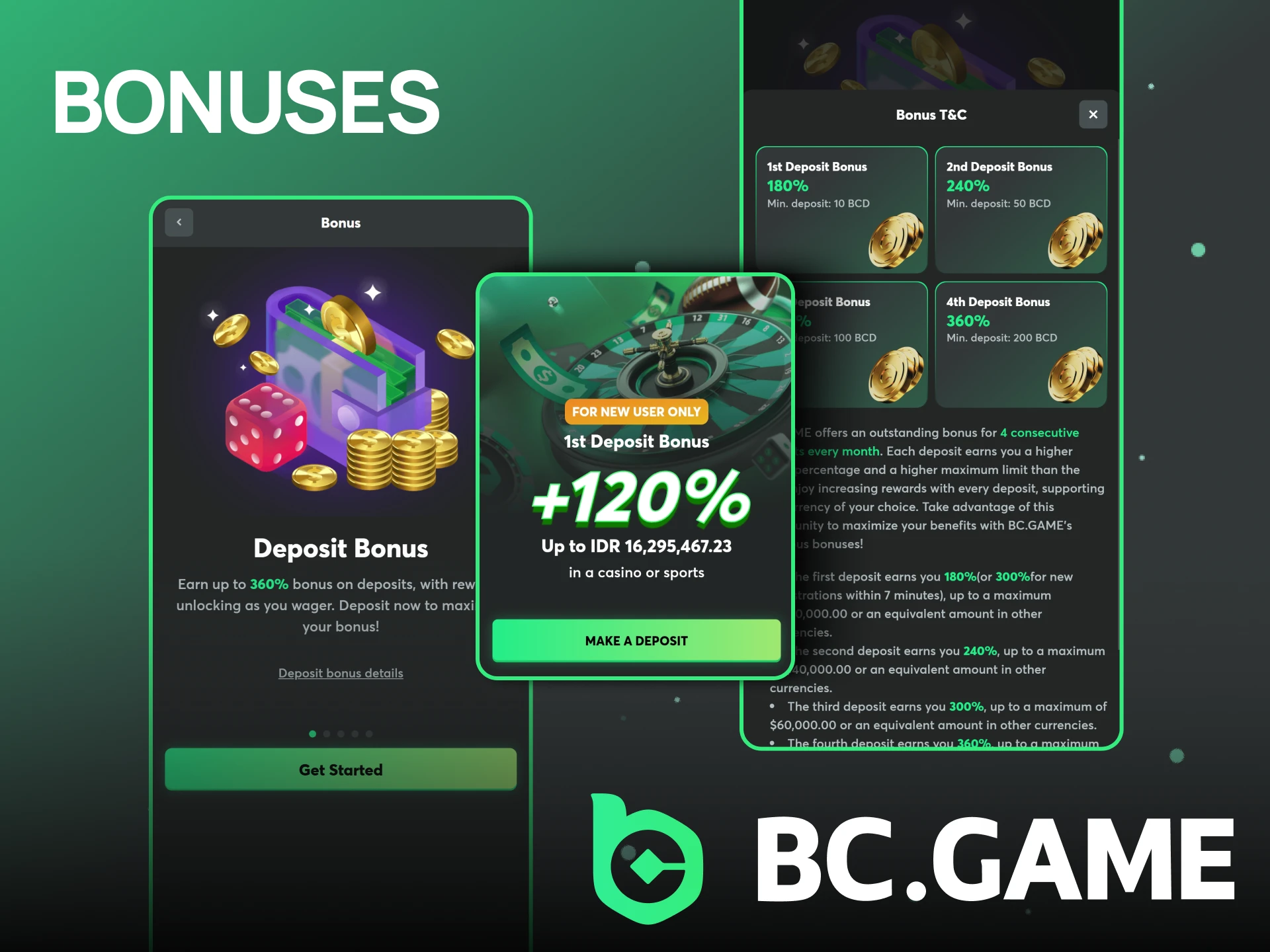 Various bonuses in the BC Game app.