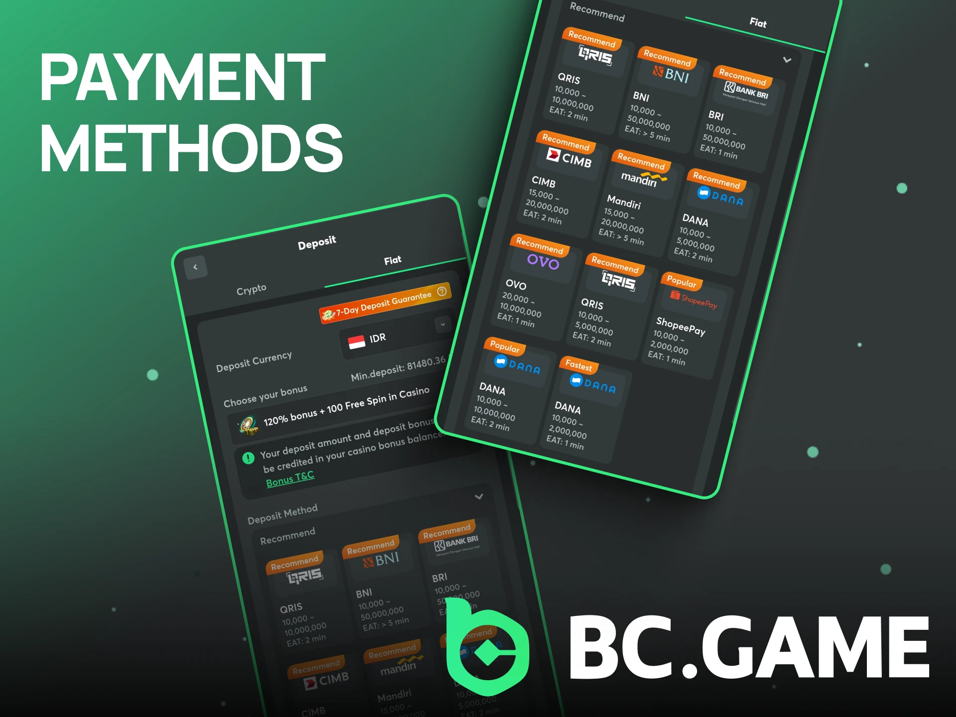 Simple methods to deposit and withdraw in the BC Game.