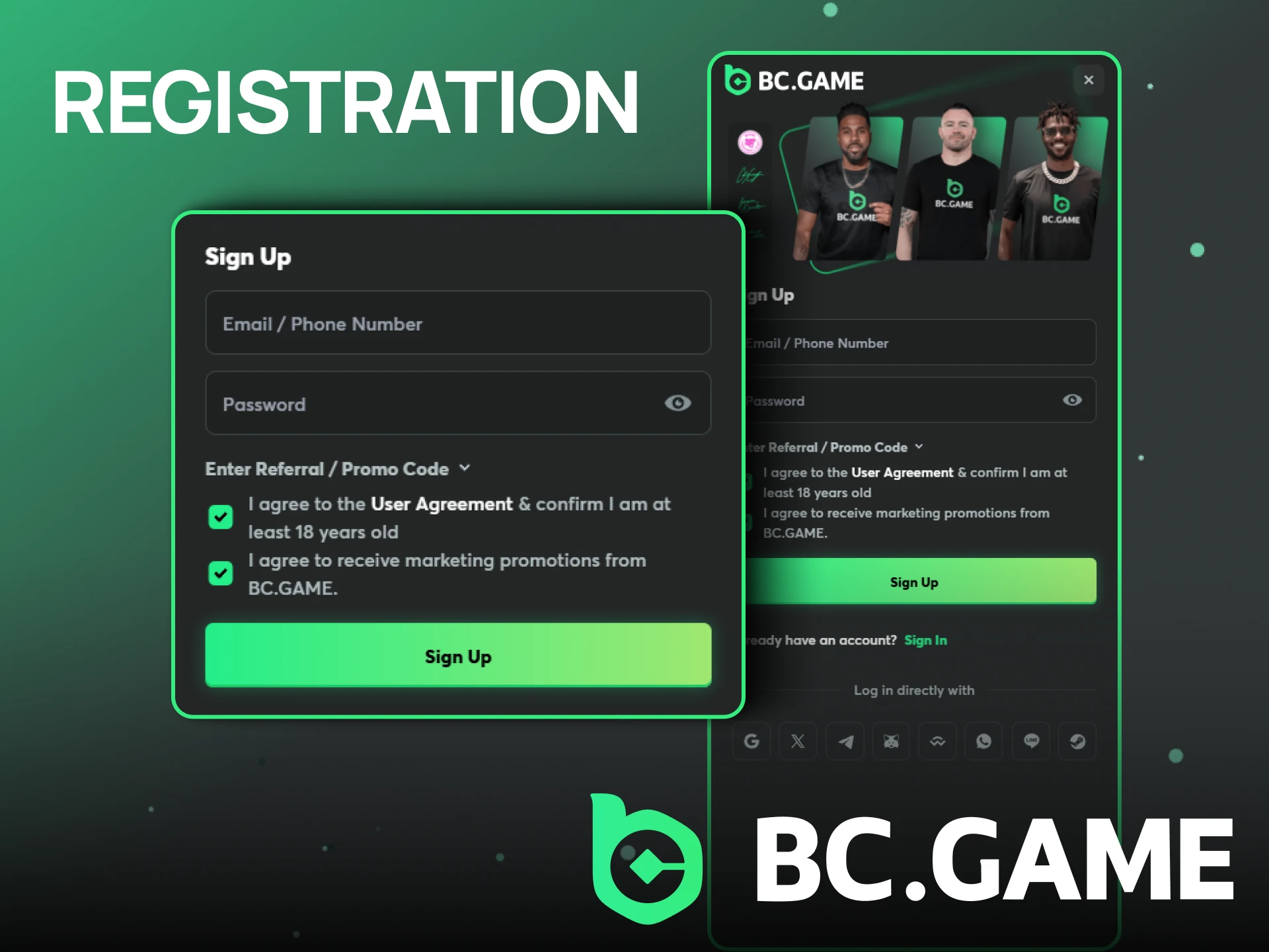 Simple and quick registration in the BC Game app.