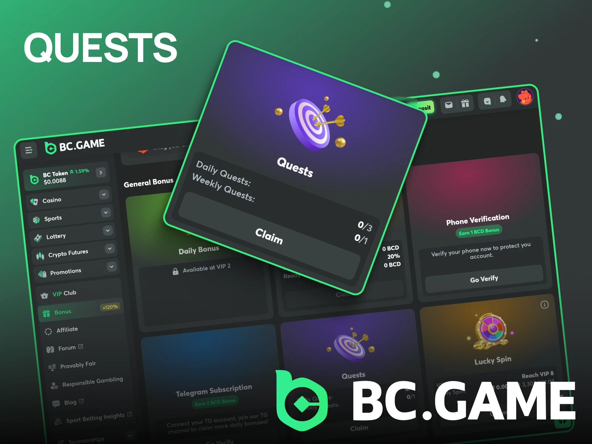 Complete daily and weekly quests in BC Game.