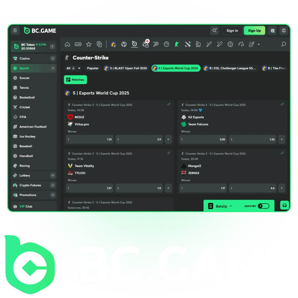 Win big by betting on eSports at BC Game.