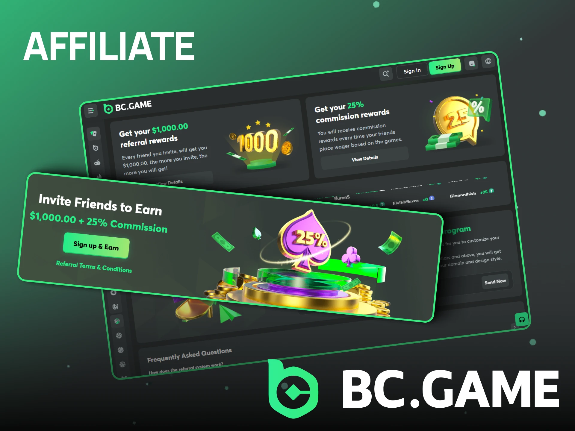 Get BC Game bonuses with an affiliate program.
