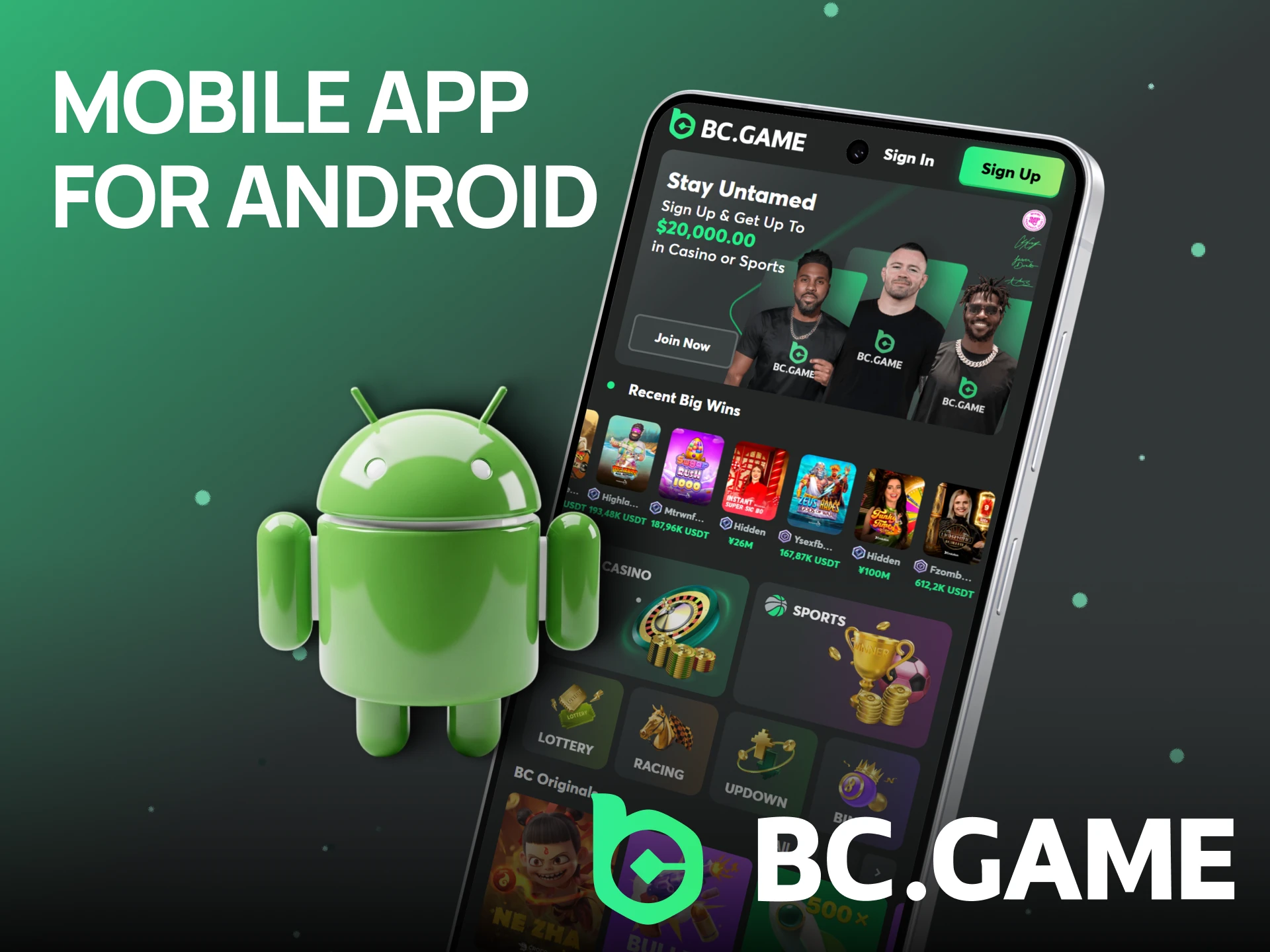 Install BC Game app on your Android device.