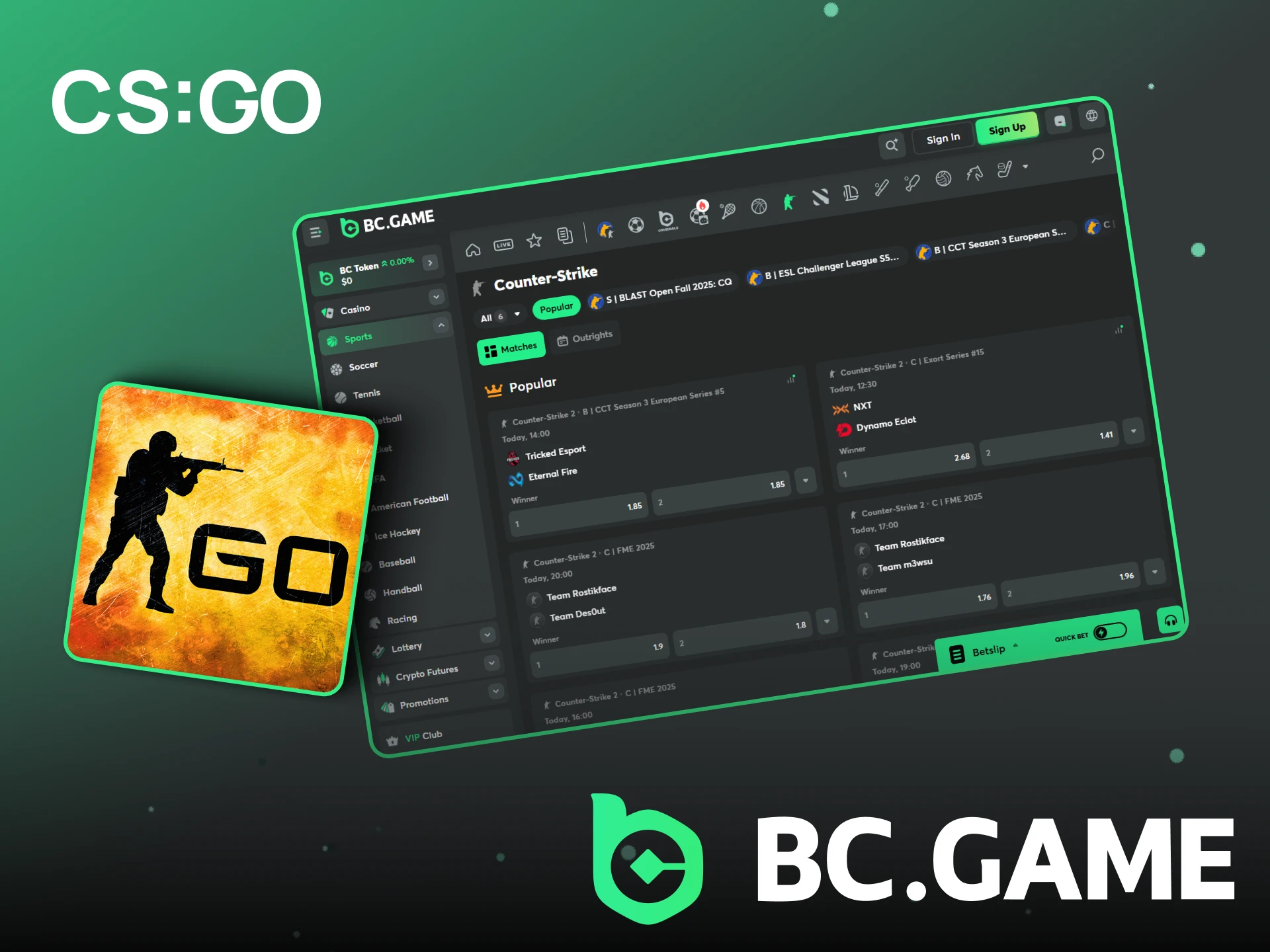 Place bets in CS:GO on the BC Game website.