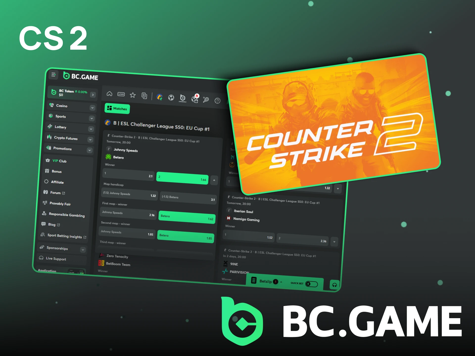 CS2 is one of the best eSports betting games at BC Game.