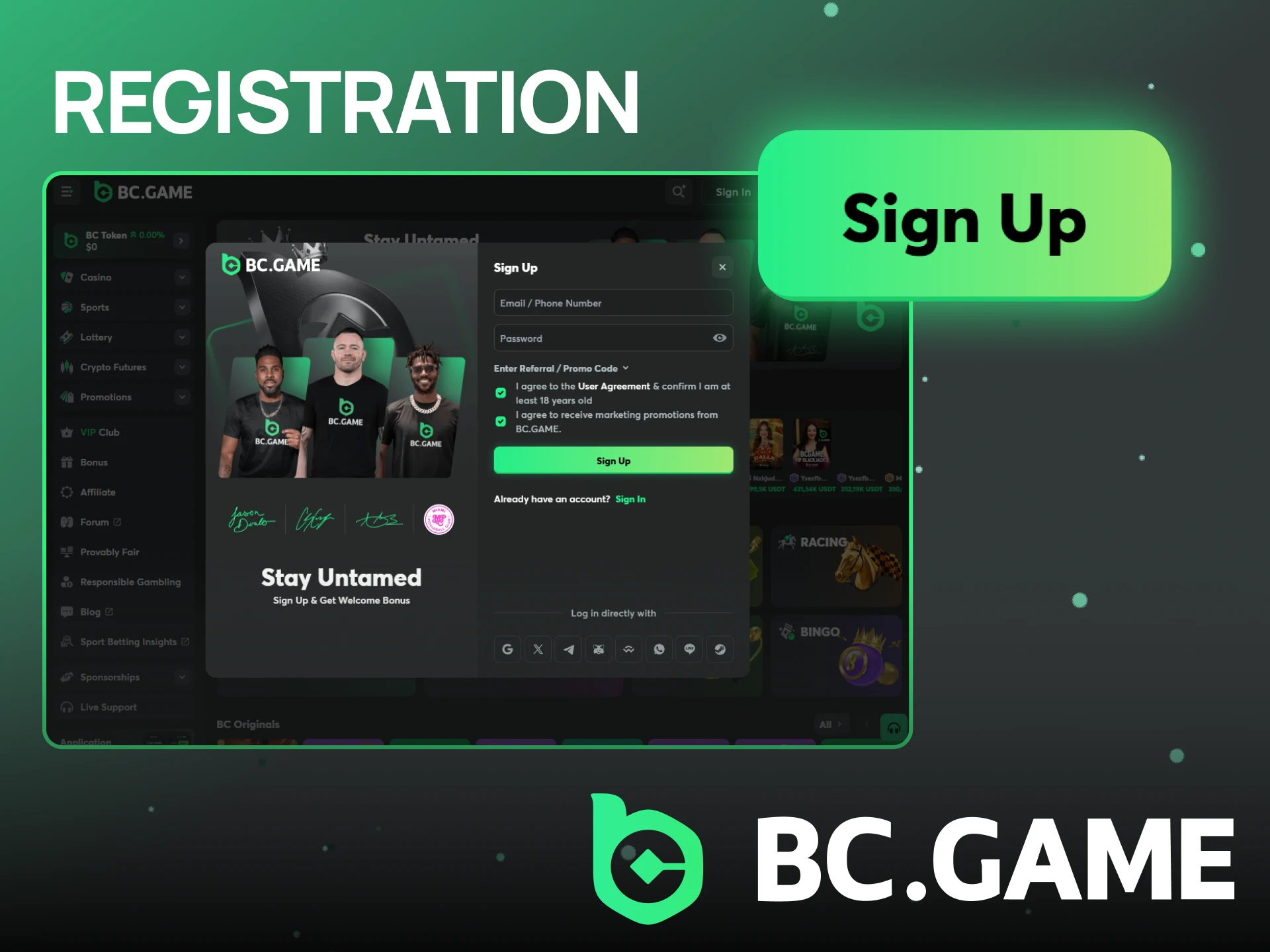 Register on the official BC Game website to start betting.