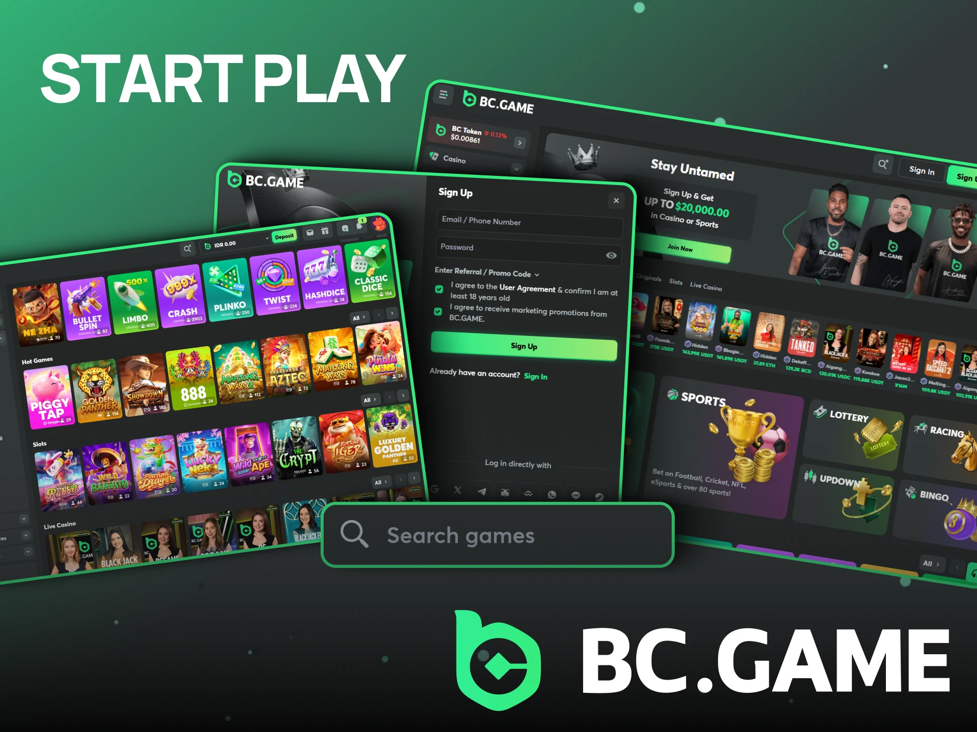 Perform a few simple actions to start playing and win at the BC Game.