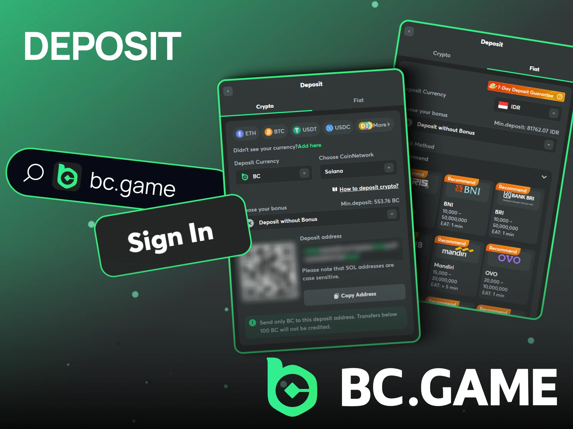 Make a deposit easily and safely on the BC Game website.