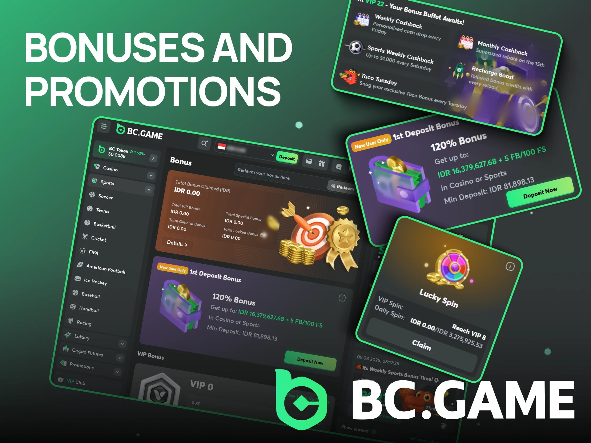 BC Game offers various bonuses.