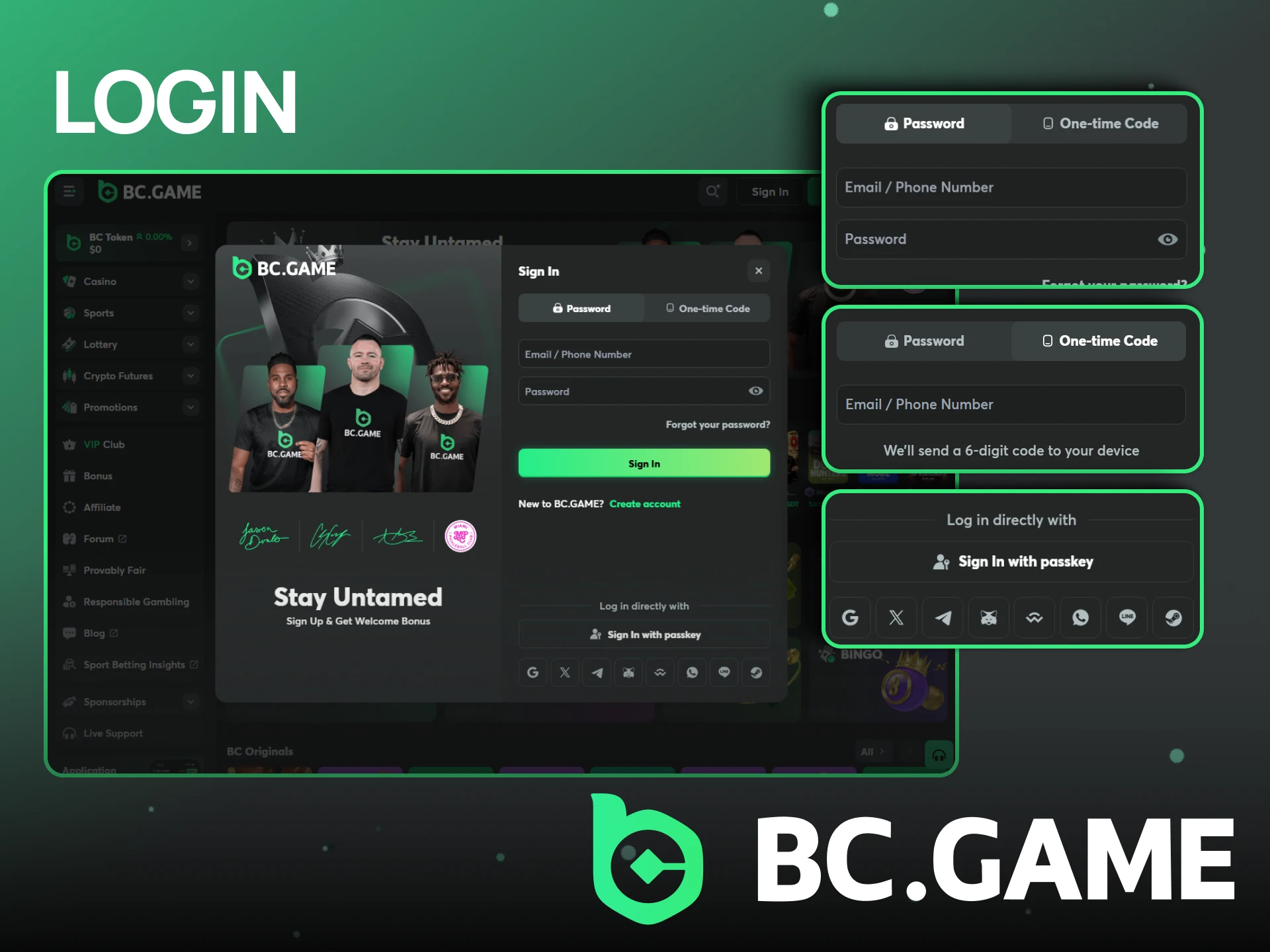 Log in to your BC Game account in a convenient way.