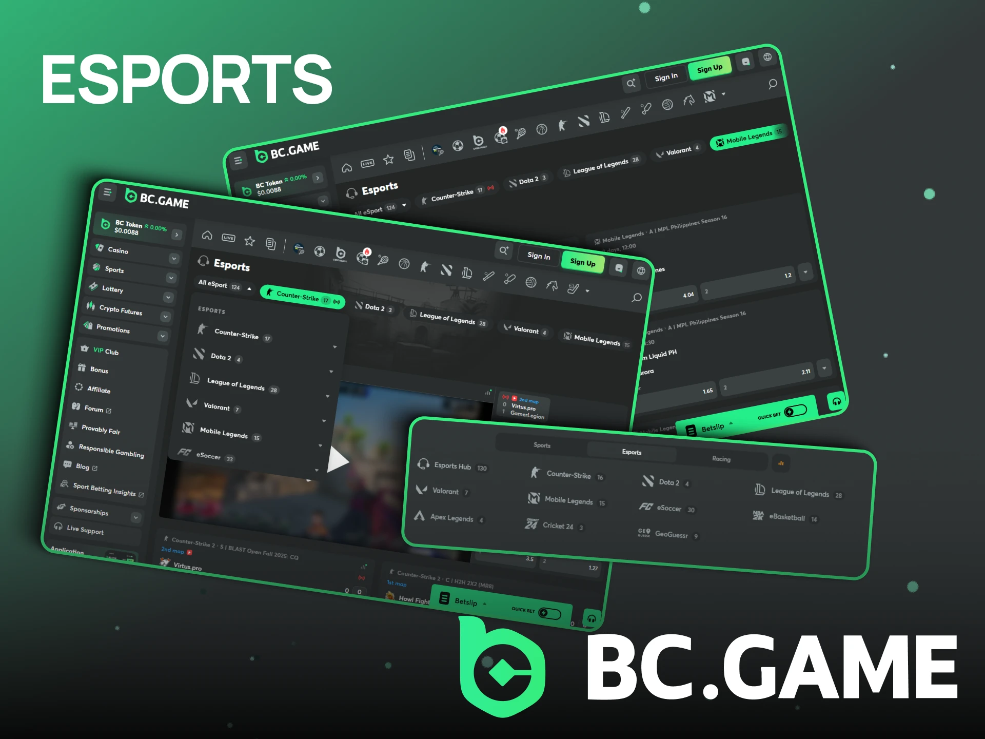 Discover popular esports disciplines on the BC Game platform.
