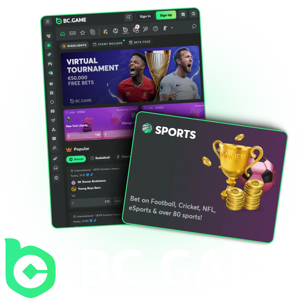 Place bets on sports on the official BC Game website.