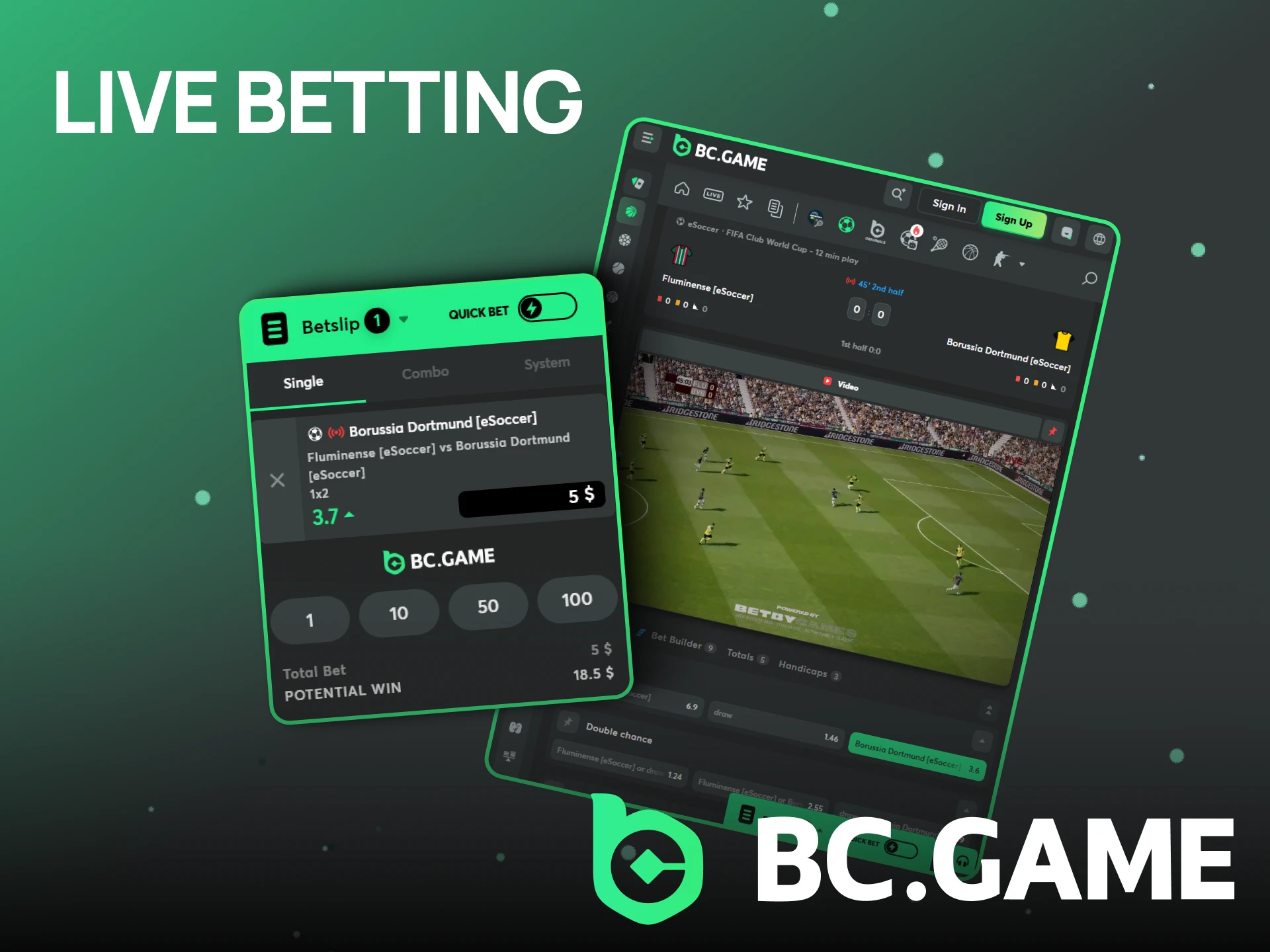 Place real-time bets on the BC Game website.