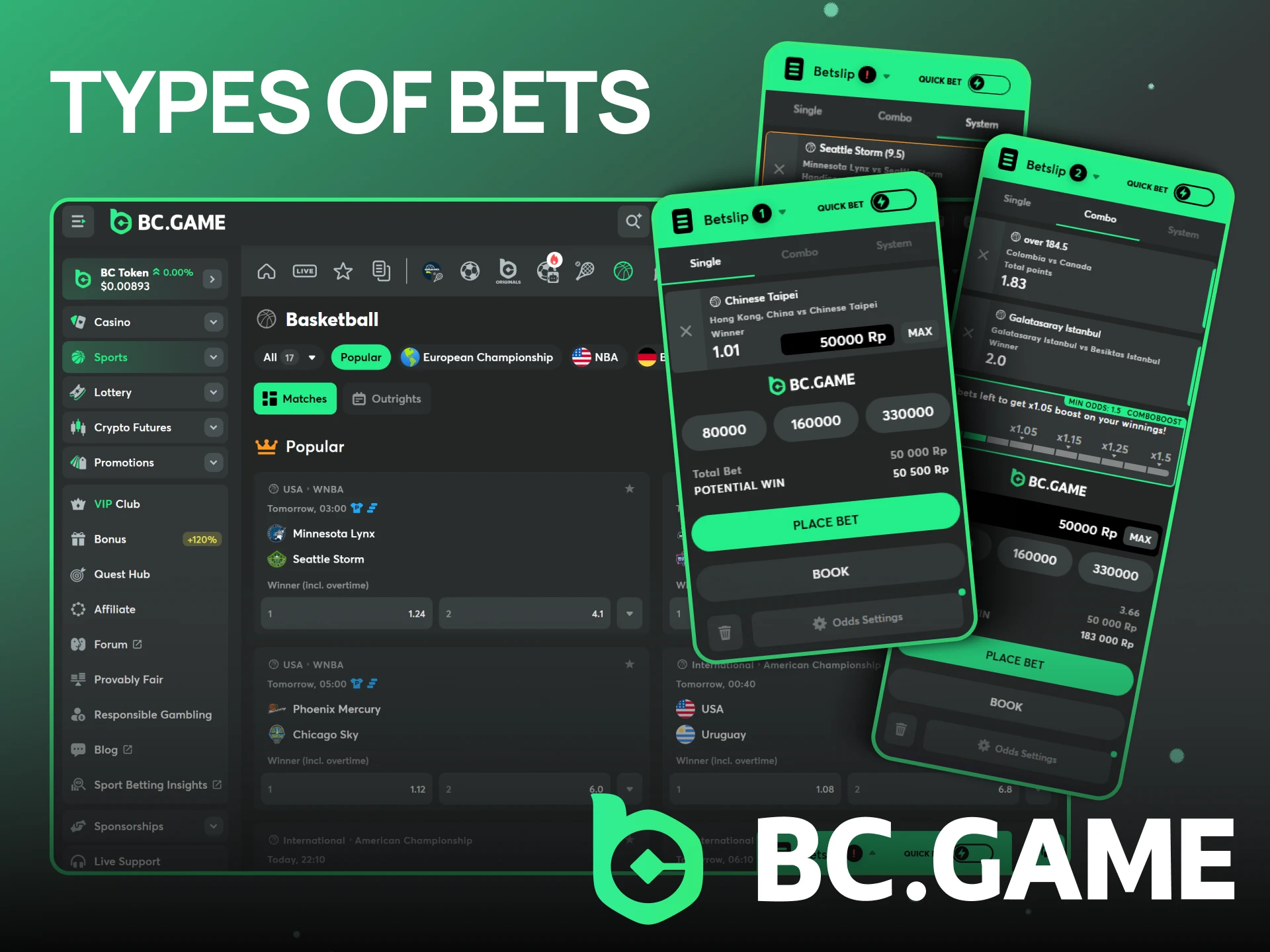 Learn about the variety of sports bets available at BC Game.