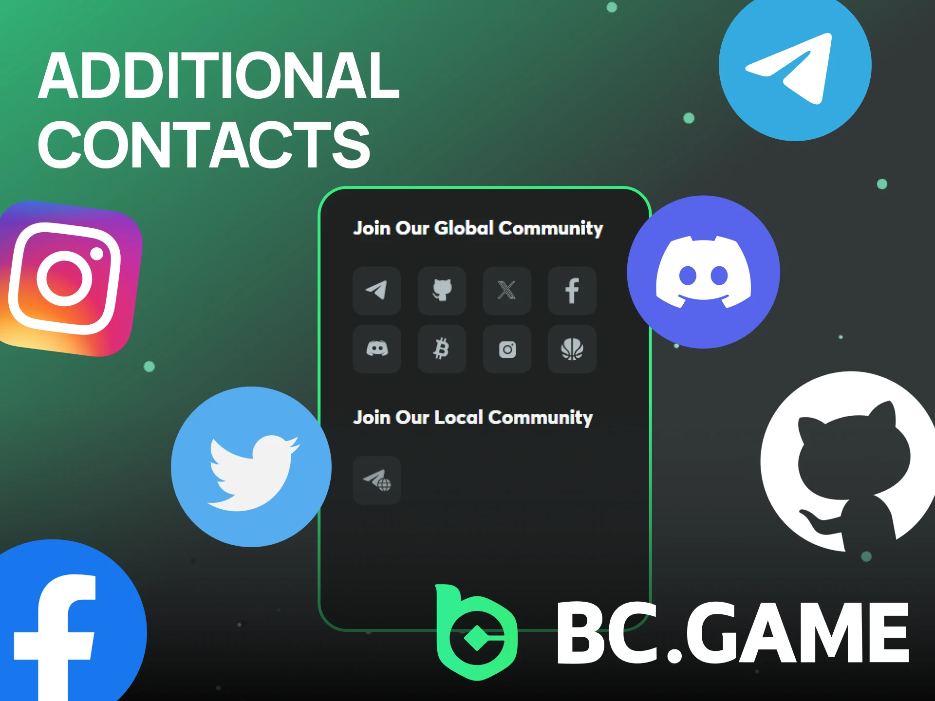 Different additional ways to contact with BC Game.