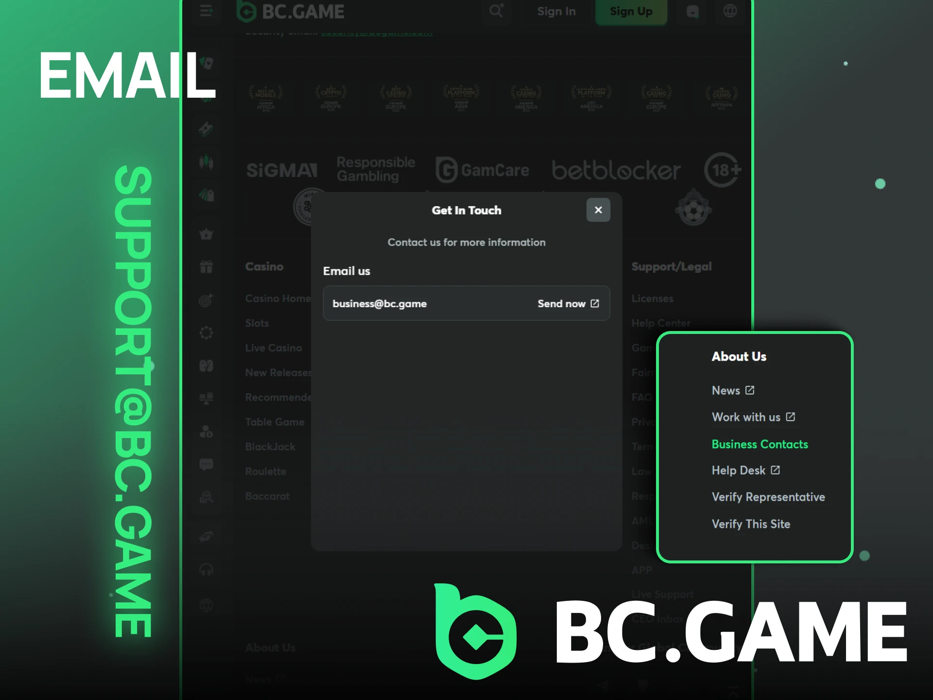 Get answers to your questions via BC Game email.