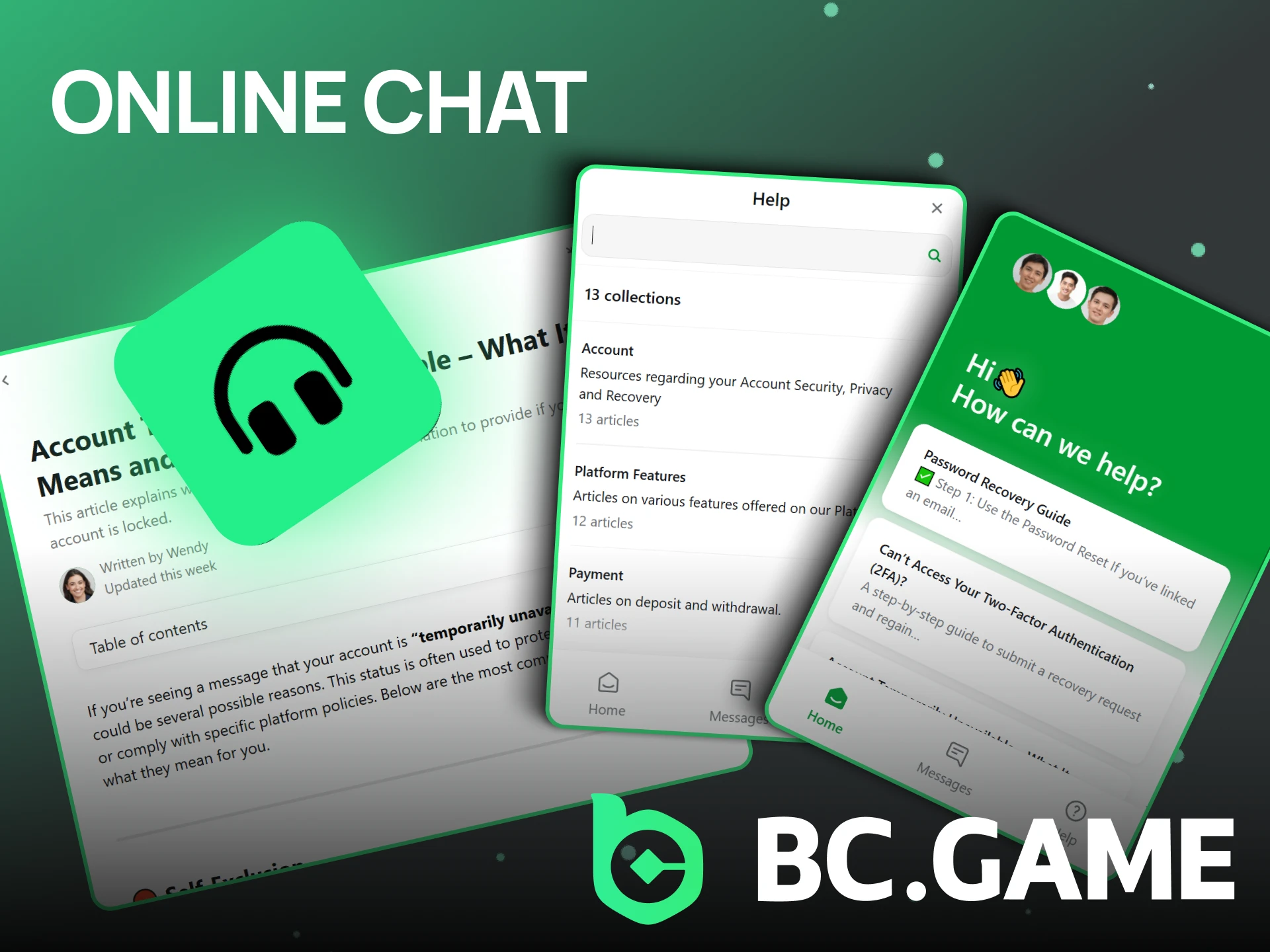 Chat with BC Game through online chat service.