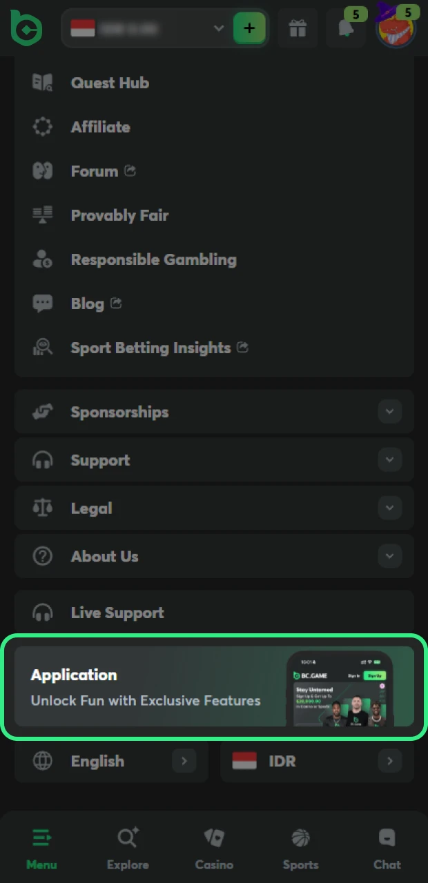 Open site to download the BC Game app to play the Aviator.