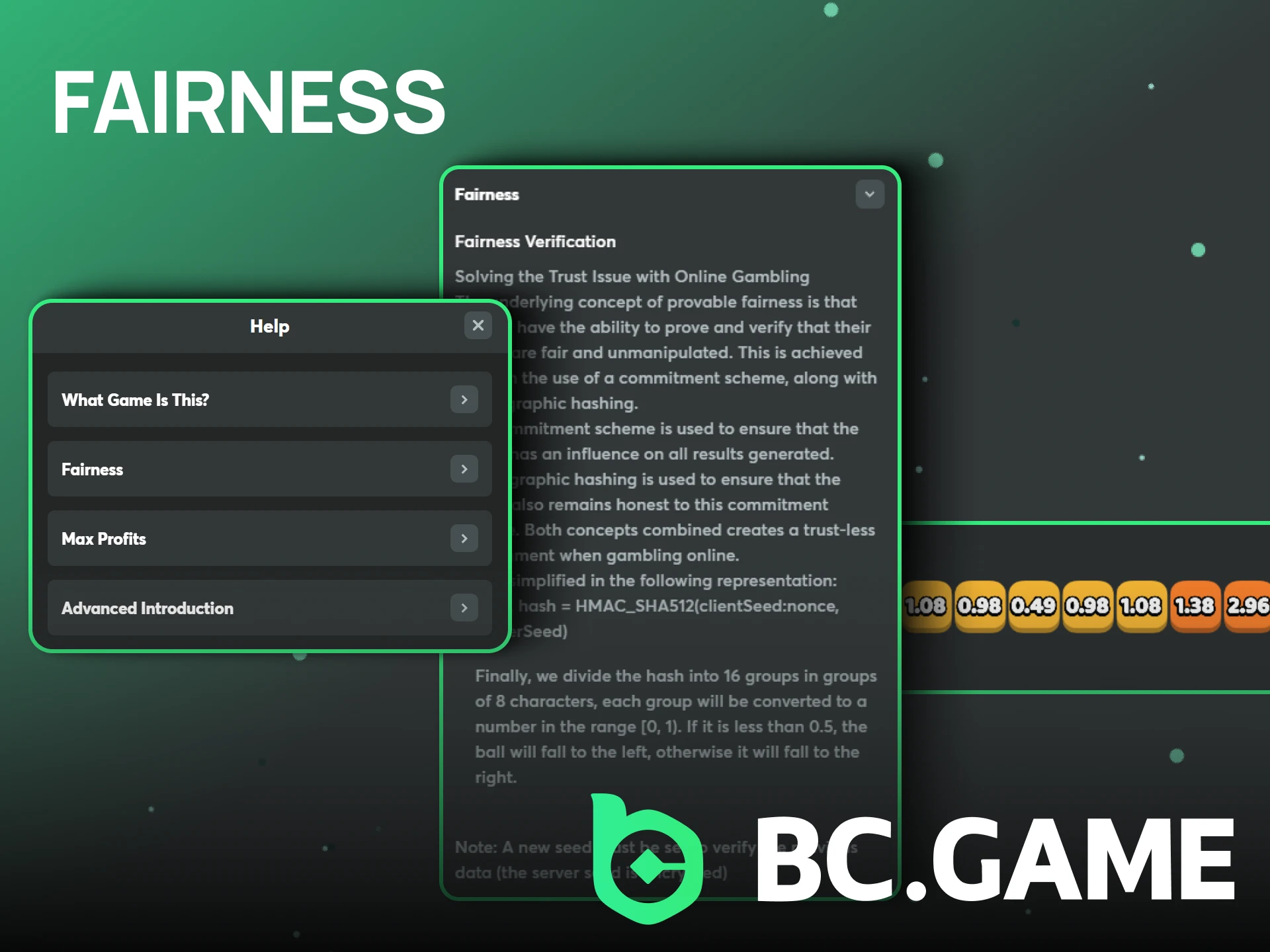 Trust the fairness system to ensure transparent results of Plinko on BC Game.