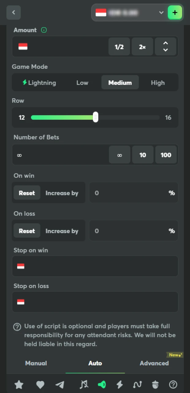 Use auto bet to automatically place your wagers for non-stop Plinko action on BC Game.