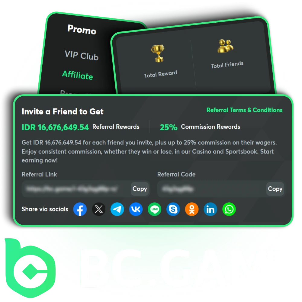 Join the affiliate program to earn passive income by promoting BC Game.