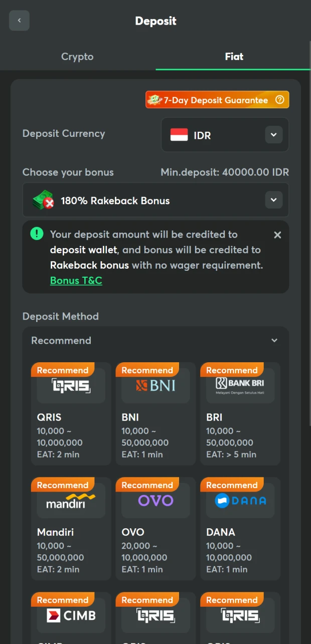 Deposit your first amount to activate the BC Game promo code.