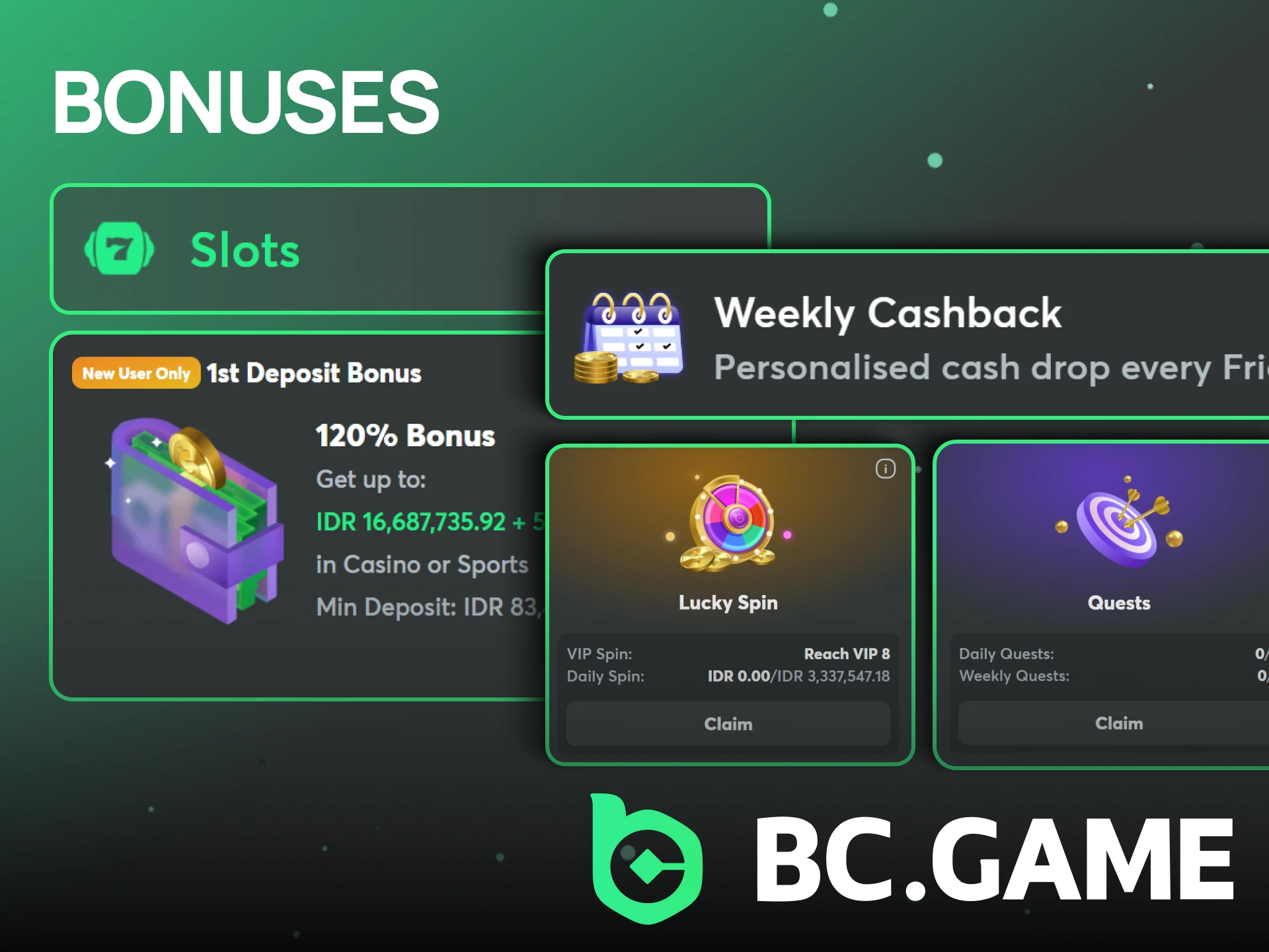 Find the bonuses to boost your wins on BC Game slots.
