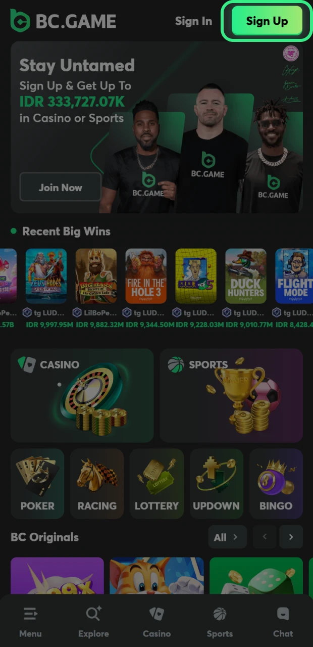 Create an account on BC Game to begin your slot gaming journey.