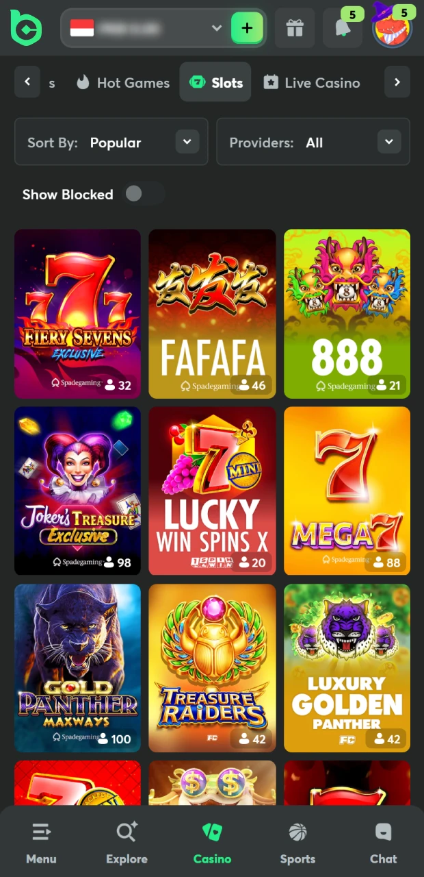 Select a slot game that interests BC Game.