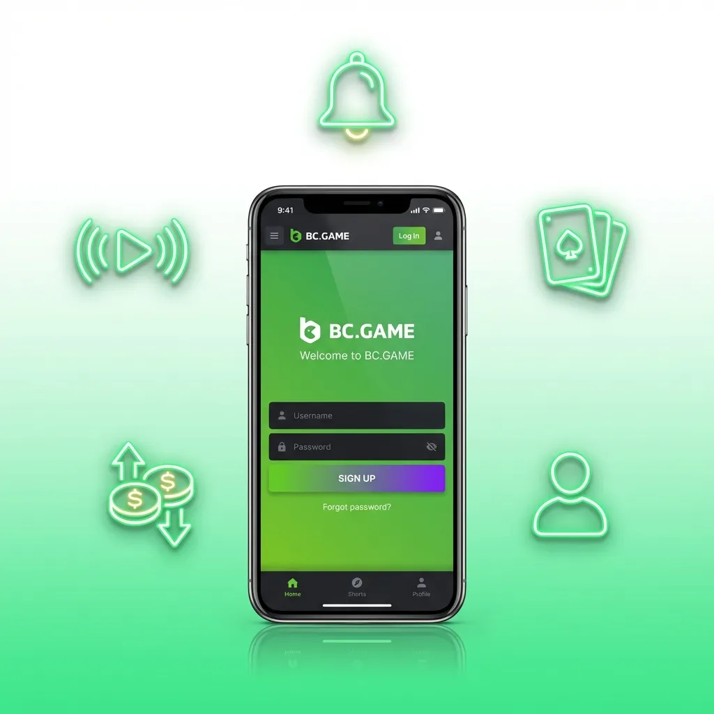 BC Game mobile app interface showing sports betting, casino games, and account management features on smartphone screen