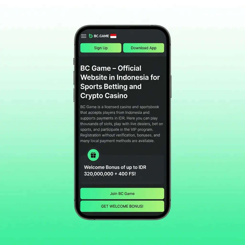 BC Game mobile app showing dark-themed interface with game categories, deposit options, and one-tap betting navigation