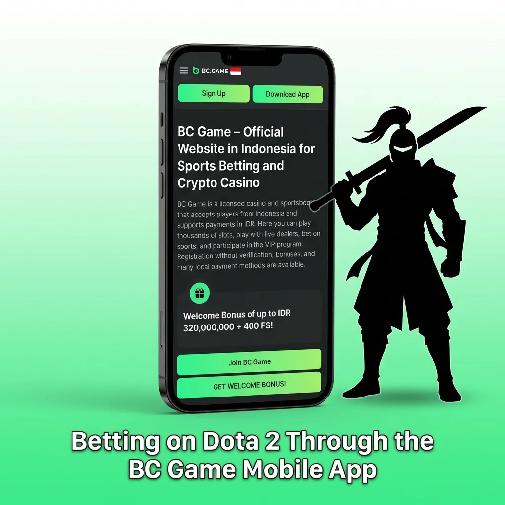 BC Game mobile app interface showing Dota 2 esports betting options and match selection screen