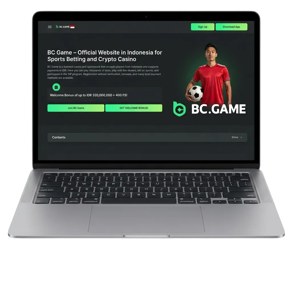 BC Game desktop app interface showing casino games, slots, roulette, and sports betting options for Windows and MacOS