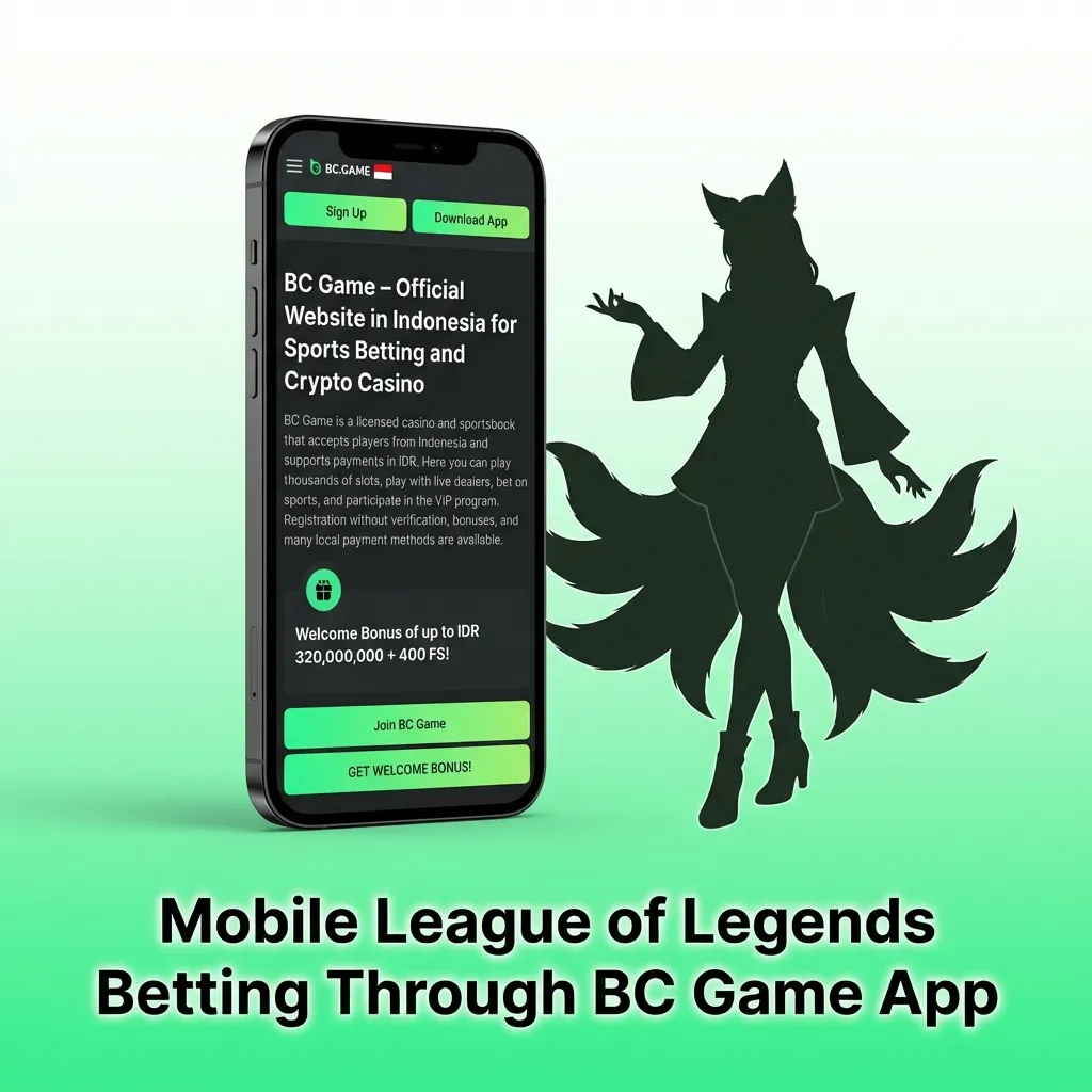 BC Game mobile app interface showing League of Legends esports betting options and navigation menu on smartphone screen
