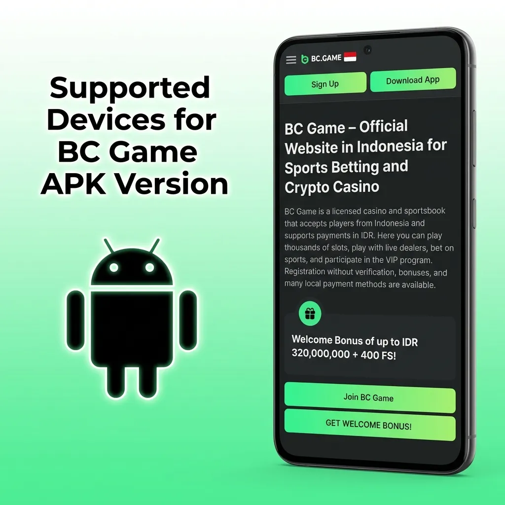 Table showing Android device compatibility for BC Game APK across Samsung, Sony, Huawei, OnePlus, Oppo, Google, Xiaomi, and Poco brands